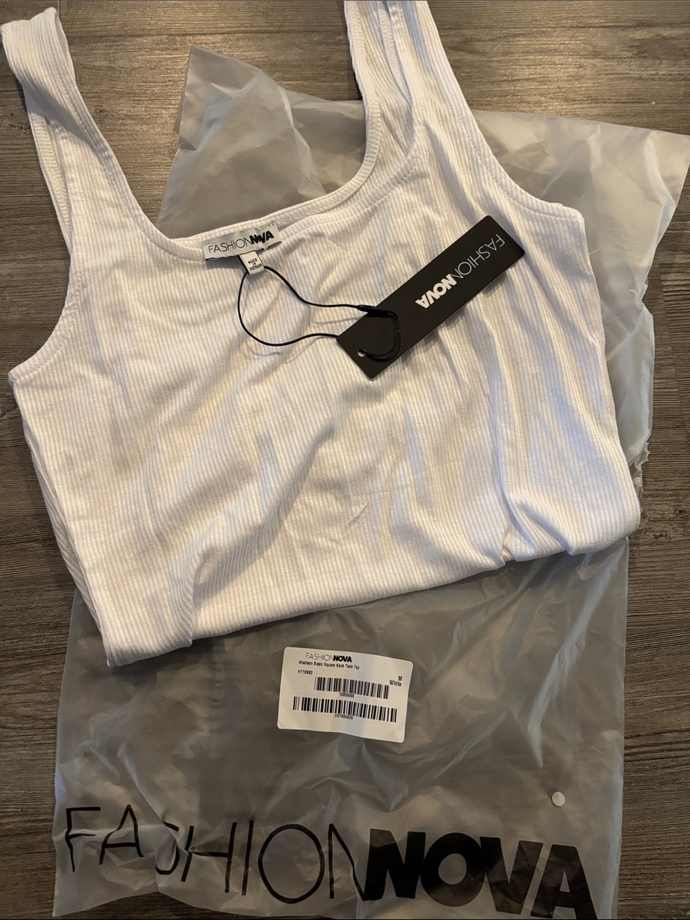 NWT Fashion Nova White Ribbed Square-Neck Tank Top